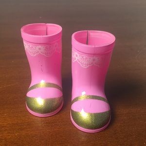 American Girl Wellie Wishers pink boots with gold sparkle